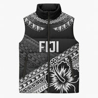 Custom Rugby Fiji Sleeveless Puffer Jacket Black Traditional Masi Inspired