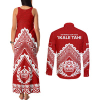 Tonga Rugby Couples Matching Tank Maxi Dress and Long Sleeve Button Shirts Proud Tongan Ngatu Kupesi World Cup 2023 No1 LT9 - Polynesian Pride