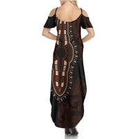 Africa Dashiki Family Matching Summer Maxi Dress and Hawaiian Shirt African Tribal Art Mixed Polynesian Tattoo Red Color Unique LT9 - Polynesian Pride
