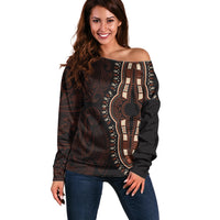 Africa Dashiki Off Shoulder Sweater African Tribal Art Mixed Polynesian Tattoo Red Color Unique LT9 Women Red - Polynesian Pride