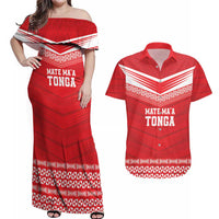 Custom Mate Ma'a Tonga Heritage Couples Matching Off Shoulder Maxi Dress and Hawaiian Shirt Pacific Tribal Rugby Red Edition LT9 Red - Polynesian Pride