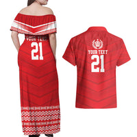 Custom Mate Ma'a Tonga Heritage Couples Matching Off Shoulder Maxi Dress and Hawaiian Shirt Pacific Tribal Rugby Red Edition LT9 - Polynesian Pride