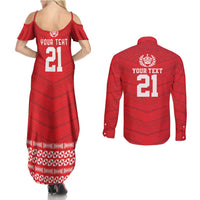 Custom Mate Ma'a Tonga Heritage Couples Matching Summer Maxi Dress and Long Sleeve Button Shirt Pacific Tribal Rugby Red Edition - Polynesian Pride