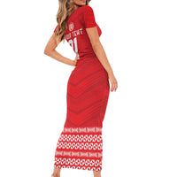 Custom Mate Ma'a Tonga Heritage Family Matching Short Sleeve Bodycon Dress and Hawaiian Shirt Pacific Tribal Rugby Red Edition LT9 - Polynesian Pride