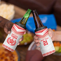 Custom Mate Ma'a Tonga Heritage 4 in 1 Can Cooler Tumbler Pacific Tribal Rugby White Edition - Polynesian Pride