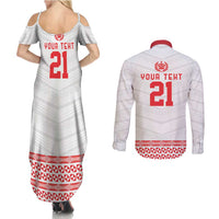 Custom Mate Ma'a Tonga Heritage Couples Matching Summer Maxi Dress and Long Sleeve Button Shirt Pacific Tribal Rugby White Edition - Polynesian Pride