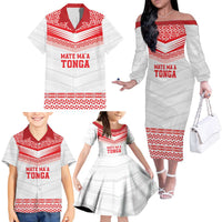 Custom Mate Ma'a Tonga Heritage Family Matching Off The Shoulder Long Sleeve Dress and Hawaiian Shirt Pacific Tribal Rugby White Edition LT9 - Polynesian Pride
