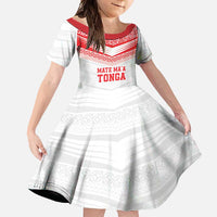 Custom Mate Ma'a Tonga Heritage Family Matching Off Shoulder Maxi Dress and Hawaiian Shirt Pacific Tribal Rugby White Edition LT9 Daughter's Dress White - Polynesian Pride