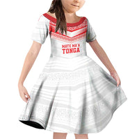Custom Mate Ma'a Tonga Heritage Family Matching Off Shoulder Short Dress and Hawaiian Shirt Pacific Tribal Rugby White Edition LT9 Daughter's Dress White - Polynesian Pride