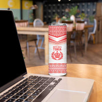 Custom Mate Ma'a Tonga Heritage Skinny Tumbler Pacific Tribal Rugby White Edition - Polynesian Pride