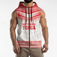 Custom Mate Ma'a Tonga Heritage Sleeveless Zip Hoodie Pacific Tribal Rugby White Edition - Polynesian Pride