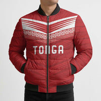 Custom Pacific Rugby Spirit Bomber Puffer Jacket Tonga Ngatu Pride Red Edition - Polynesian Pride