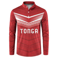 Custom Pacific Rugby Spirit Button Sweatshirt Tonga Ngatu Pride Red Edition - Polynesian Pride