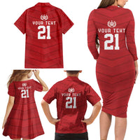 Custom Pacific Rugby Spirit Family Matching Long Sleeve Bodycon Dress and Hawaiian Shirt Tonga Ngatu Pride Red Edition LT9 - Polynesian Pride