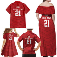Custom Pacific Rugby Spirit Family Matching Off Shoulder Maxi Dress and Hawaiian Shirt Tonga Ngatu Pride Red Edition LT9 - Polynesian Pride