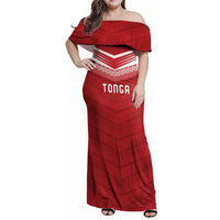 Custom Pacific Rugby Spirit Family Matching Off Shoulder Maxi Dress and Hawaiian Shirt Tonga Ngatu Pride Red Edition LT9 Mom's Dress Red - Polynesian Pride