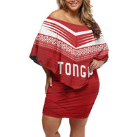 Custom Pacific Rugby Spirit Family Matching Off Shoulder Short Dress and Hawaiian Shirt Tonga Ngatu Pride Red Edition LT9 Mom's Dress Red - Polynesian Pride