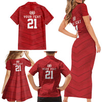 Custom Pacific Rugby Spirit Family Matching Short Sleeve Bodycon Dress and Hawaiian Shirt Tonga Ngatu Pride Red Edition LT9 - Polynesian Pride