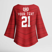 Custom Pacific Rugby Spirit Kimono Sleeve Blouse Tonga Ngatu Pride Red Edition - Polynesian Pride