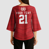 Custom Pacific Rugby Spirit Kimono Sleeve Blouse Tonga Ngatu Pride Red Edition - Polynesian Pride