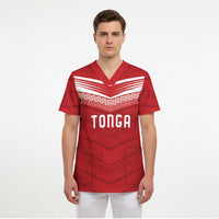 Custom Pacific Rugby Spirit Scrub Top Tonga Ngatu Pride Red Edition - Polynesian Pride