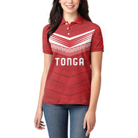 Custom Pacific Rugby Spirit Women Polo Shirt Tonga Ngatu Pride Red Edition - Polynesian Pride