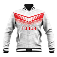 Custom Pacific Rugby Spirit Baseball Jacket Tonga Ngatu Pride White Edition - Polynesian Pride