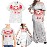 Custom Pacific Rugby Spirit Family Matching Off Shoulder Maxi Dress and Hawaiian Shirt Tonga Ngatu Pride White Edition LT9 - Polynesian Pride