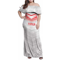 Custom Pacific Rugby Spirit Family Matching Off Shoulder Maxi Dress and Hawaiian Shirt Tonga Ngatu Pride White Edition LT9 Mom's Dress White - Polynesian Pride