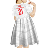 Custom Pacific Rugby Spirit Kid Short Sleeve Dress Tonga Ngatu Pride White Edition - Polynesian Pride