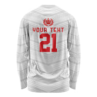 Custom Pacific Rugby Spirit Long Sleeve Shirt Tonga Ngatu Pride White Edition - Polynesian Pride