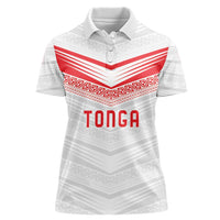 Custom Pacific Rugby Spirit Women Polo Shirt Tonga Ngatu Pride White Edition - Polynesian Pride