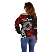 New Zealand Waitangi Day Personalised Off Shoulder Sweater Aotearoa Te Ra O Waitangi With Maori Tattoo LT9 - Polynesian Pride