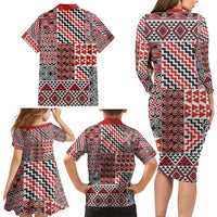 Aotearoa Kowhaiwhai Taniko Patchwork Motifs Family Matching Long Sleeve Bodycon Dress and Hawaiian Shirt LT9 - Polynesian Pride
