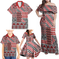 Aotearoa Kowhaiwhai Taniko Patchwork Motifs Family Matching Off Shoulder Maxi Dress and Hawaiian Shirt LT9 - Polynesian Pride