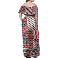 Aotearoa Kowhaiwhai Taniko Patchwork Motifs Family Matching Off Shoulder Maxi Dress and Hawaiian Shirt LT9 - Polynesian Pride