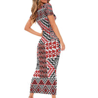 Aotearoa Kowhaiwhai Taniko Patchwork Motifs Family Matching Short Sleeve Bodycon Dress and Hawaiian Shirt LT9 - Polynesian Pride