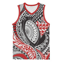 Aotearoa Maori Rugby Tribal Tattoo Basketball Jersey Kowhaiwhai Taniko Patchwork Motifs LT9 Unisex Red - Polynesian Pride