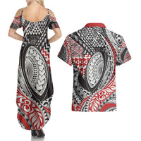 Aotearoa Maori Rugby Tribal Tattoo Couples Matching Summer Maxi Dress and Hawaiian Shirt Kowhaiwhai Taniko Patchwork Motifs LT9 - Polynesian Pride