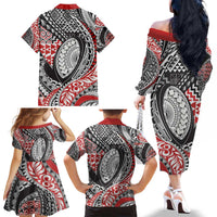 Aotearoa Maori Rugby Tribal Tattoo Family Matching Off The Shoulder Long Sleeve Dress and Hawaiian Shirt Kowhaiwhai Taniko Patchwork Motifs LT9 - Polynesian Pride