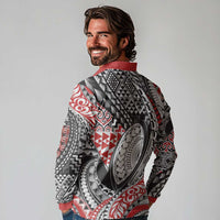 Aotearoa Maori Rugby Tribal Tattoo Long Sleeve Polo Shirt Kowhaiwhai Taniko Patchwork Motifs LT9 - Polynesian Pride