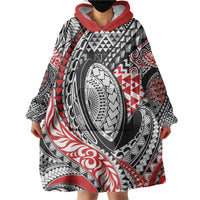 Aotearoa Maori Rugby Tribal Tattoo Wearable Blanket Hoodie Kowhaiwhai Taniko Patchwork Motifs LT9 - Polynesian Pride