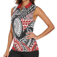 Aotearoa Maori Rugby Tribal Tattoo Women Sleeveless Polo Shirt Kowhaiwhai Taniko Patchwork Motifs LT9 - Polynesian Pride