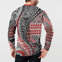Aotearoa Maori Tribal Tattoo Button Sweatshirt Kowhaiwhai Taniko Patchwork Motifs