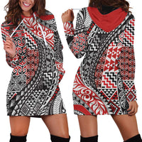 Aotearoa Maori Tribal Tattoo Hoodie Dress Kowhaiwhai Taniko Patchwork Motifs LT9 - Polynesian Pride