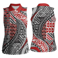 Aotearoa Maori Tribal Tattoo Women Sleeveless Polo Shirt Kowhaiwhai Taniko Patchwork Motifs LT9 - Polynesian Pride