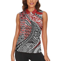 Aotearoa Maori Tribal Tattoo Women Sleeveless Polo Shirt Kowhaiwhai Taniko Patchwork Motifs LT9 - Polynesian Pride