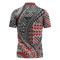 Aotearoa Maori Tribal Tattoo Zipper Polo Shirt Kowhaiwhai Taniko Patchwork Motifs LT9 - Polynesian Pride