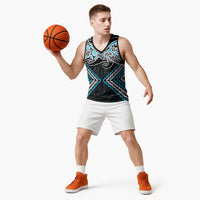 Blue Aotearoa Tukutuku Manawa Tapu Basketball Jersey Ta Moko Toi Maori LT9 - Polynesian Pride