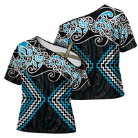 Blue Aotearoa Tukutuku Manawa Tapu Cross Shoulder Shirt Ta Moko Toi Maori LT9 - Polynesian Pride